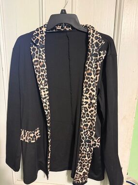 Amazon Black Blazer Jacket with Leopard Trim
